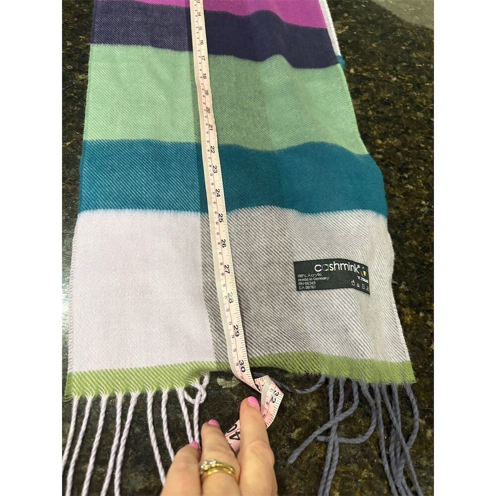 V. Fraas Scarf Unisex Multicolor Plaid Check Fringe Rectangle 60 x 11 in - Picture 5 of 5